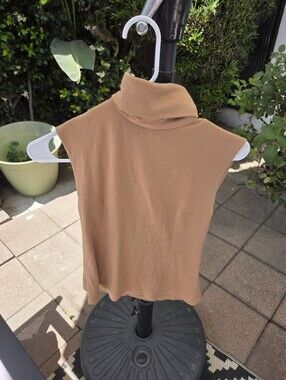 Vintage Courreges Camel Tan Sleeveless Turtleneck Top 0.